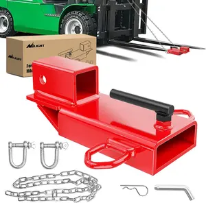 Nilight Clamp-On Pallet Fork Trailer Hitch Attachment, 2-Inch Receiver Towing Adapter, 5/8” Hitch Pin Clip, Safety Chain Included, Red Trailer Attachments