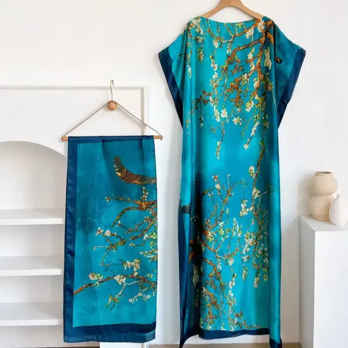 Women's Polyester 2-Piece Fashion Print Long Sleeve Kimono & Scarf Set, Casual Open-Front Outerwear Shawl, Beachwear Cover Up, Swimwear Coverups, Women's Clothes for Beach Vacation