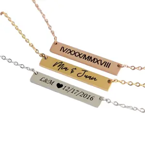 Personalized stainless steel bar pendant, necklace. Laser Engraved.