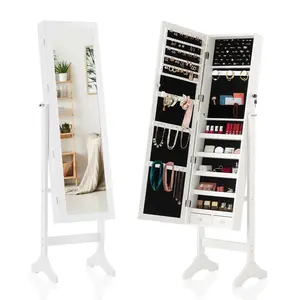 Freestanding Jewelry Armoire Cabinet, 47.3-Inch Full Length Jewelry Organizer Standing Mirror, Tall Lockable Large Capacity Makeup Organizer Storage, Velvet Lining, 3 Angles