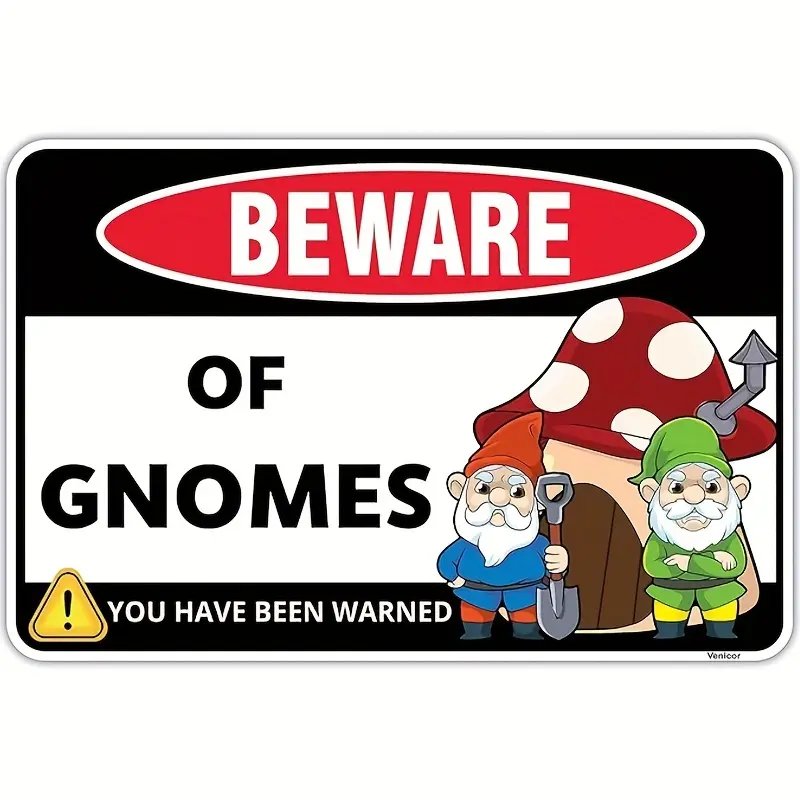 Funny Gnome Beware Metal Iron Sign - 8x12 in, Rustic Farmhouse Design, Novelty Decor, Outdoor Garden Plaque, Ideal Gift for Women