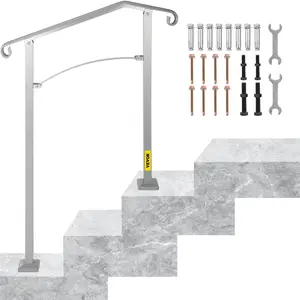 【fathersdaygift】VEVOR Outdoor Stair Railing Fit 2 or 3 Steps Alloy Metal HandrailingFront Porch Flexible Transitional HandrailArch Step Rail with Installation Kitfor Concrete or Wooden StairsSilver