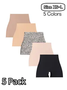 Women's High Waisted Seamless Briefs, Leopard Print Casual Underwear, Soft Breathable Smooth All Seasons, Slim Fit 5 Pack