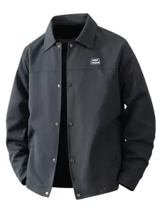 Men's lightweight casual jacket with button front and snap closure - collar design, versatile for spring and autumn, machine washable, polyester fiber, easy to maintain fabric, suitable for daily leisure, work travel, outdoor casual wear