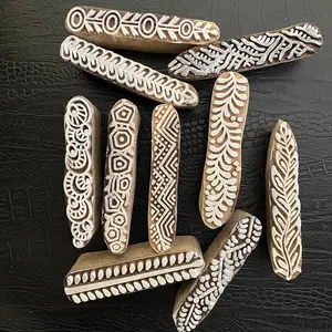 Mehendi Print Blocks Border Pattern Wooden Stamps (Set of 10) Fabric Printing Blocks Designer Craft for Mehandi Textile Pottery Saree Border Canvas Painting