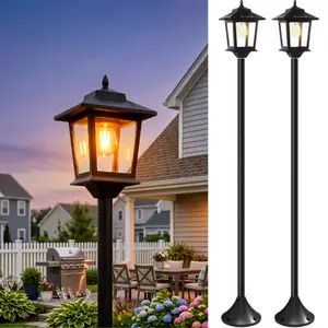 [2 Pack] PASAMIC 63" Solar Lamp Post, Outdoor Lights Waterproof, Patio Pole Light, Floor Lamp for Deck Pathway Backyard Garden Front Porch Decor, Warm White, Replaceable Bulb, Landscape Lighting, #dealsforyoudays