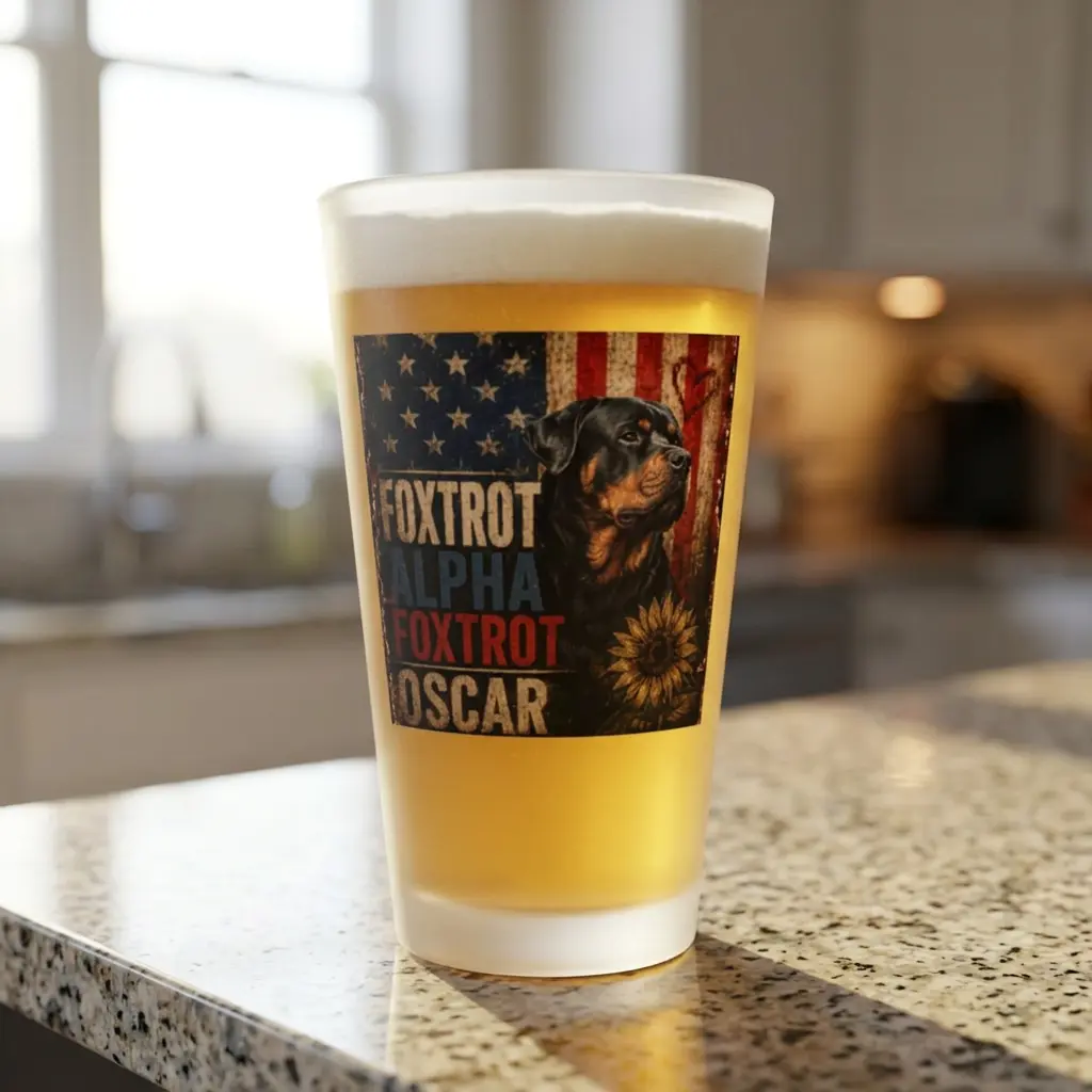 Frosted Pint Glass: Vintage American Flag (FAFO) Military Lettering, 16 oz Drinkware