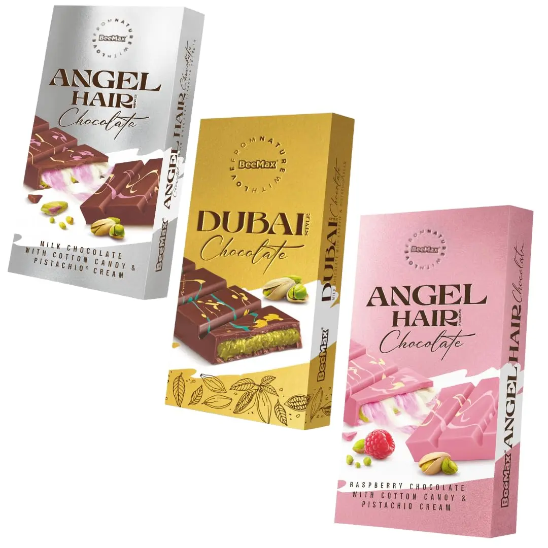 Authentic Dubai-Style Chocolate and Angel Hair Chocolate Bar Variety Pack | 3 Flavors | Luxurious Middle Eastern Indulgence | Premium Chocolate, Kadaifi, Cotton Candy & Pistachio Cream – Imported from Turkey - Now Ships with Ice Pack