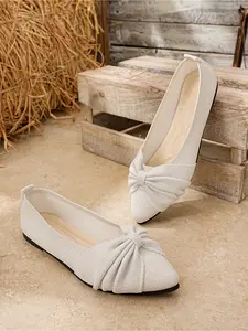 [Sweet Bow Pointed-Toe Flats] Women Slip-On Shoes  Stylish for Work, Date & Daily Wear  Soft Sole, Comfortable & Foot-Flattering  Available in White, Navy, Caramel, Black