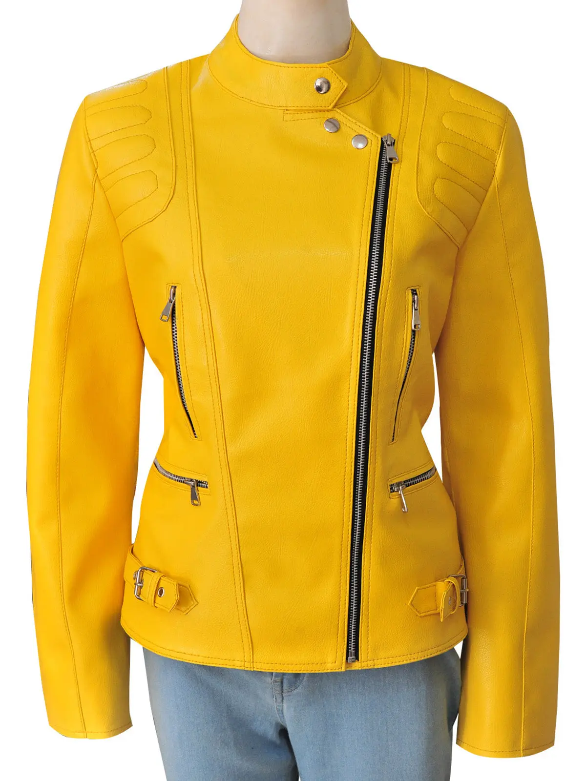 Deckra Women's Basic Genuine Cowhide Leather Jacket - Slim Fit, Minimalist Style, Button Front, Tops, Clothes, 1 Inside Pocket, 2 Chest Pockets, 1 Pocket Inside