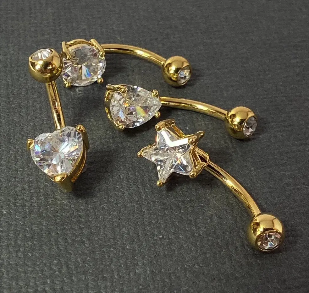 4pc Bulk Pack Heart, Round, Star, Tear Drop CZ Gem Belly Rings Navel Naval