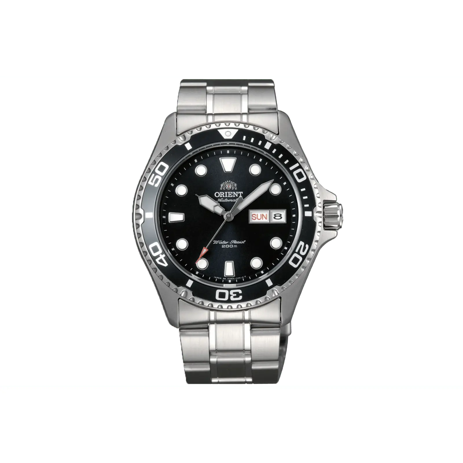 Orient Diver Style Automatic Mechanical Watch, Stainless Steel Case with Black Round Dial, 200m Waterproof, Day-Date Feature, Analog Mechanical Watches, Diving Watches