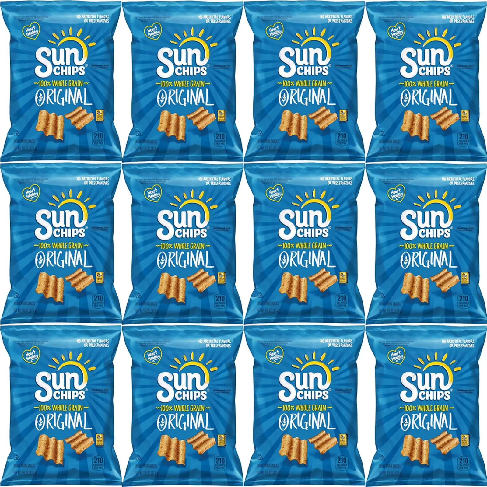 SunChips Original Multigrain Chips, 1.5 oz Bags (Pack of 12) Bundled by Shoppyway Snack Crispy Crunchy Bites Corn