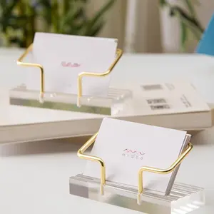 Fashion Acrylic Business Card Holder with Metal Accents, Transparent Design for Office & Home Organization, Stylish Namecard Organizer, Office Supplies