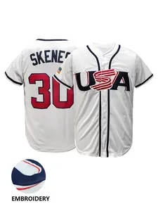 Unisex #30 Navy USA Retro Baseball Jersey, Embroidered Stitched Short Sleeve Athletic Top, Breathable Workout Gym Tops Button-Front Sports Shirt with Flag Detail for Fans Gift Themed Party Outdoor Activity Daily Casual Use, Athletic Active Tops