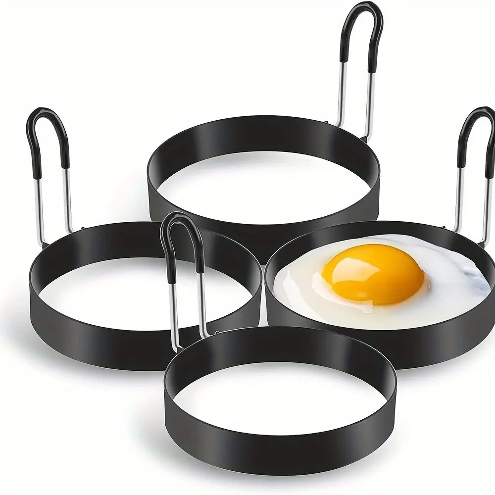 4 Stainless Steel Egg Rings, Ideal for Frying Eggs & Pancakes, Essential Hotel Kitchen Utensil Accessory, Durable Cooking Tools, Kitchen Cooking Accessories, Easy Storage, Kitchenware