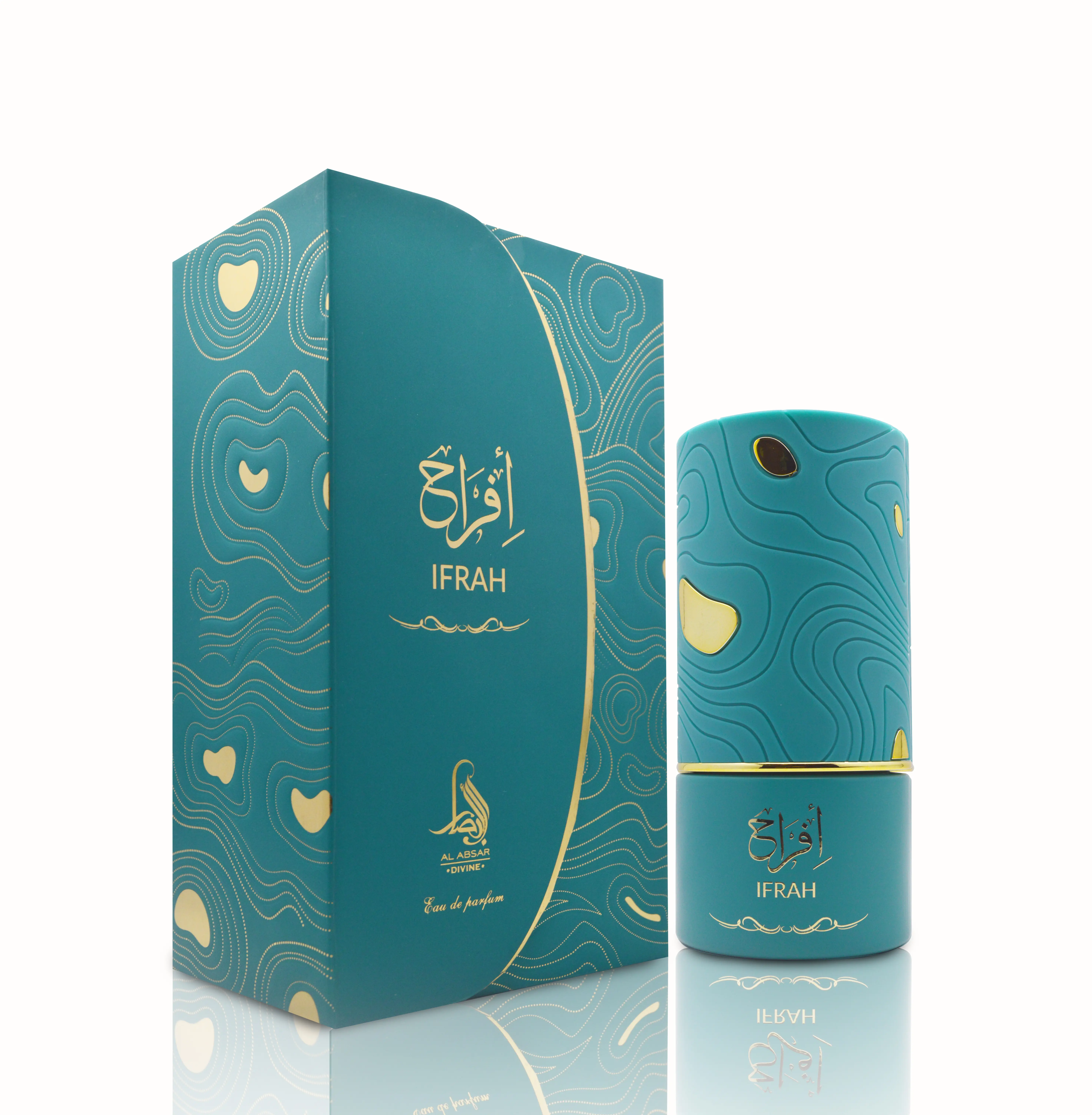 Al Absar Ifrah Perfume 100ml for Women Elegant Blue Design with Gold Accents & Wave Pattern Packaging Aromatic Delight Banana Pear Fragrance