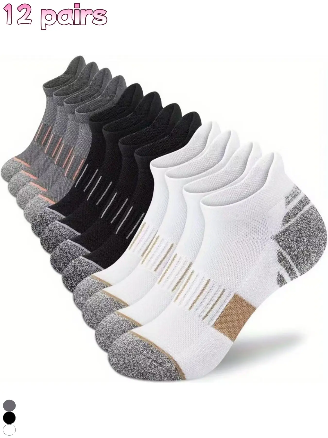 12 pairs of unisex summer breathable casual sports ankle socks, Athletic Socks, Active Socks, Sweat Wicking Socks, moisture-wicking, comfortable, durable, and stay-in-place; versatile for daily work, leisure, sports, cycling, and travel.