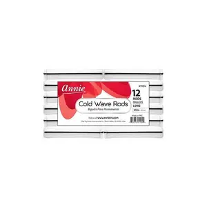 Annie Long Cold Wave Rods #1104, Long Size, 12-Count White Hair Styling Rods with Rubber Bands