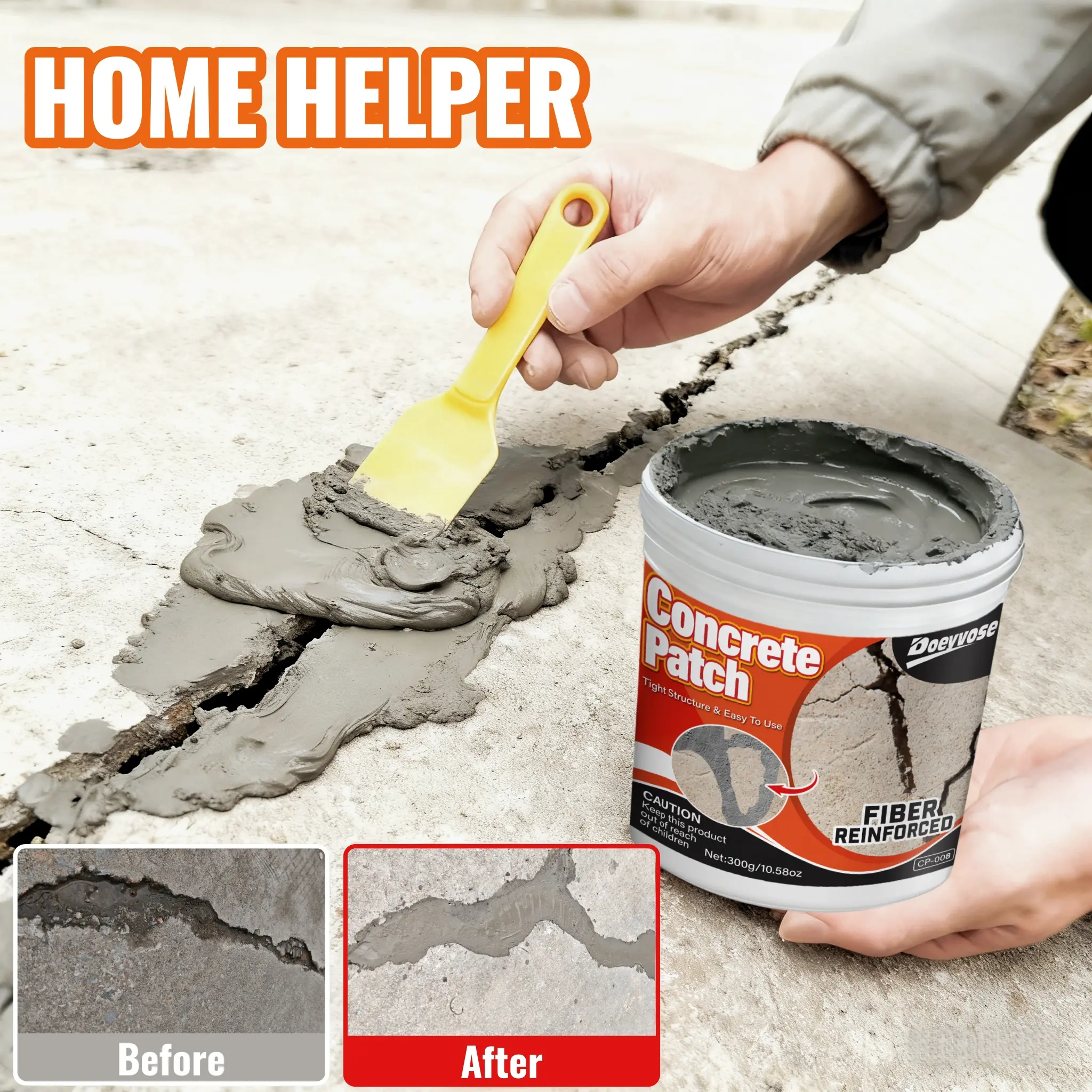 Waterproof Fast-Drying Concrete Repair Paste, Multi-Purpose Anti-Crack Crack Resistant Fiber Reinforced Cement for RV and Home, Indoor & Outdoor Floor Crack Repair