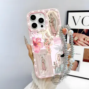 Virgin Mary Pattern Bling Glitter Phone Case with Sparkle Rhinestone Diamond , Airbag Anti-Fall Crystal Cover for iPhone 17 16 15 14 13 12 11 Pro Max Plus Air