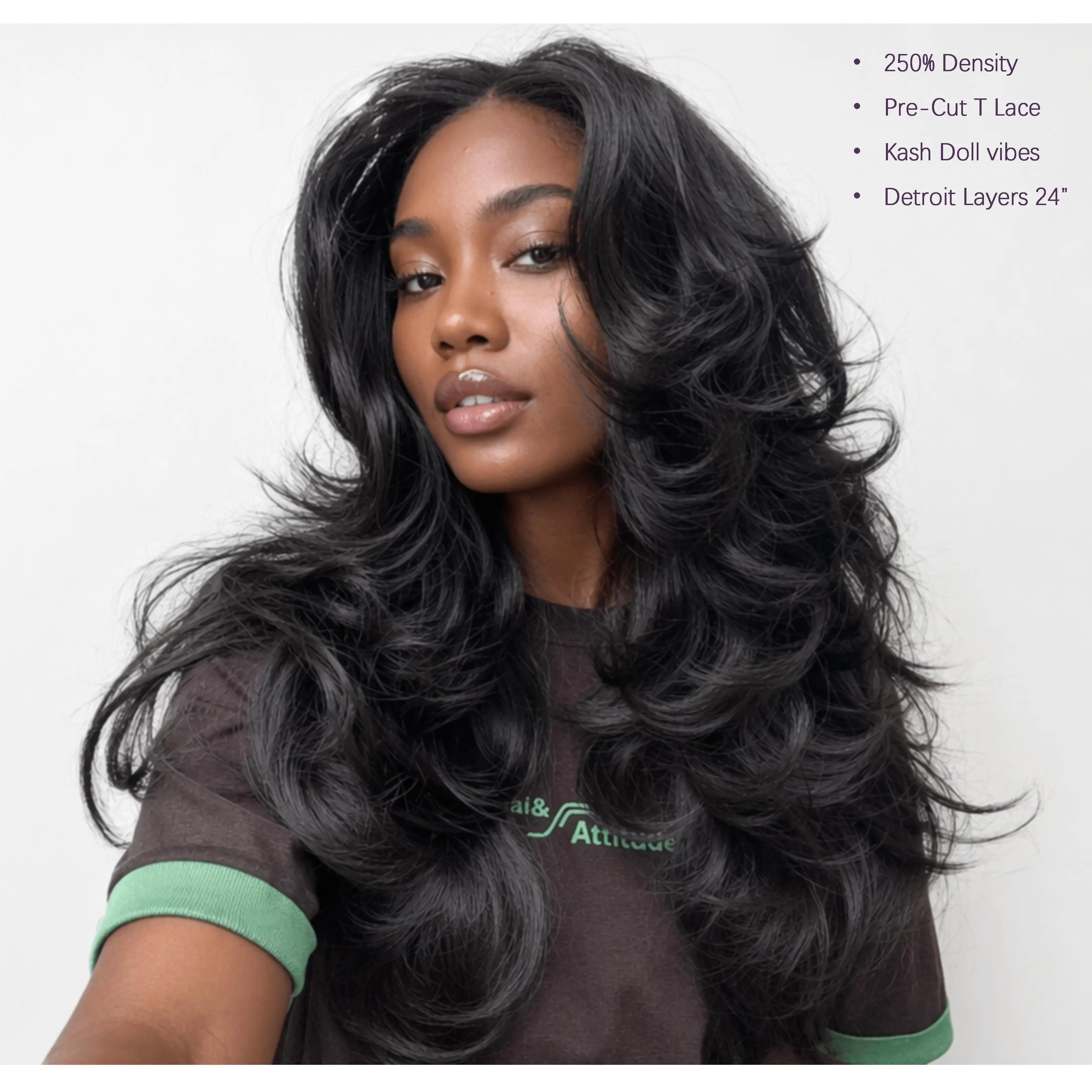 [Detroit Layers]24 Inches Big Head Friendly Kash Doll Layers Beginher Hair Extra Full & Voluminous Middle Part Heat Resistance Fiber 250% Density Big-Head Friendly T-Part Lace Synthetic Pre-Cut Glueless Wigs Natural Black Color SummerVibes