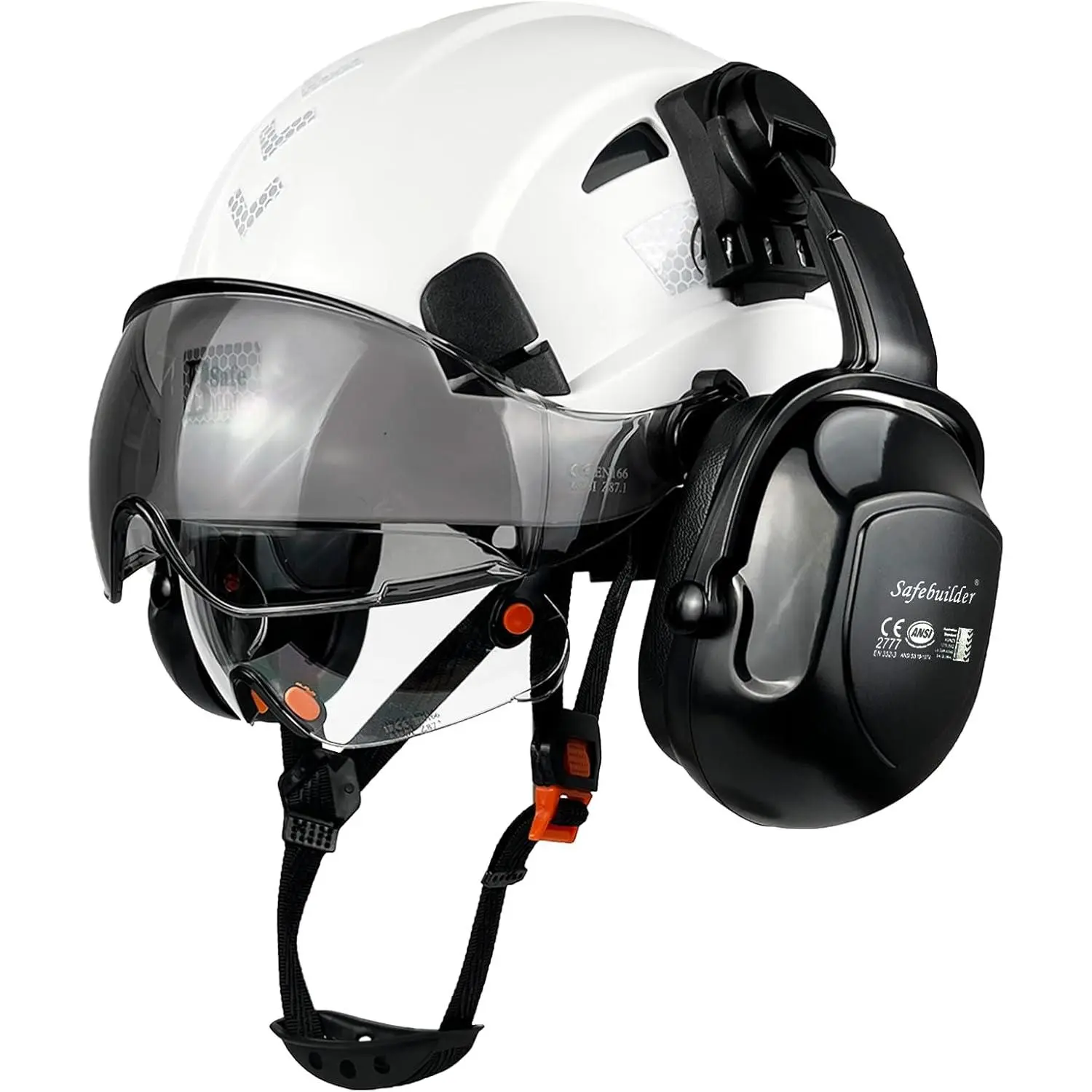 Vented Industrial Safety Hard Hat with Integrated Visor, Ear Protectors, 6-Point Suspension, Reflectors, Durable Shell, Adjustable Fit for Construction, Forestry Chainsaw Work