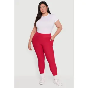 Plus Size Rib Knit Leggings with Cell Phone Pocket
