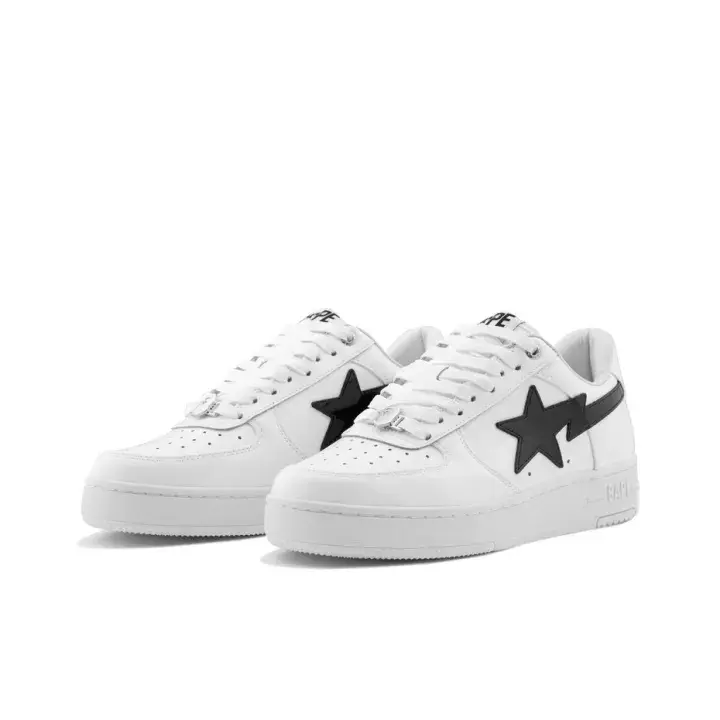 retro vintage street skate sneaker full-tone ivory white smooth leather hidden lightning black star print anti-crease deform-resistant white midsole unisex spring footwear