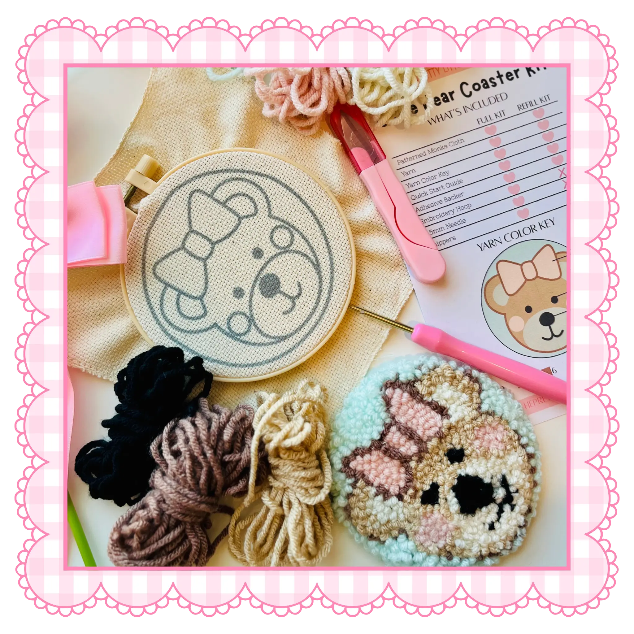 Cutie Bear Punch Needle Coaster Kit