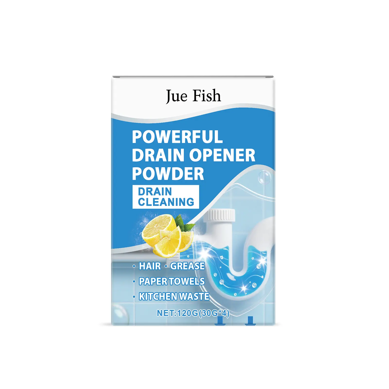 Jue Fish Industrial Drain Cleaner Powder Pack - Unclog Drains, Kitchen Sinks-Pipes, Dissolves Grease-Buildup - Home Household Cleaning Supplies with Gloves