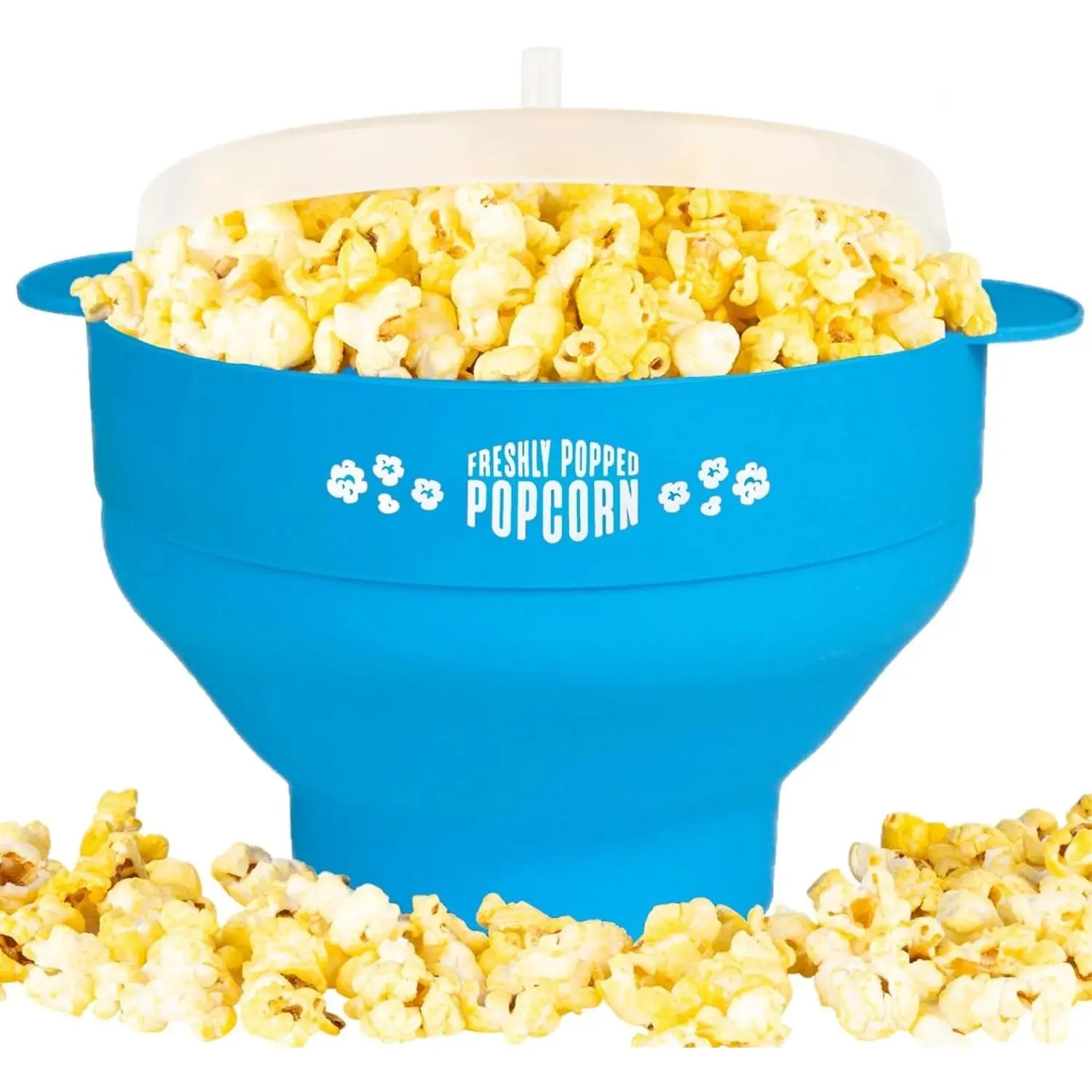 Microwave Popcorn Popper (Blue) Air Popper Popcorn Maker No Oil Required, Collapsible Pop-Corn bowl with Lid, , , Dishwasher Safe
