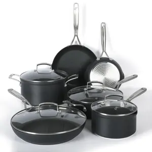 Babish 10 Piece Hard Anodized Titanium Forever Non Stick Technology Durable Pots and Pans Cookware Set - Black