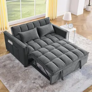 3-in-1 Convertible Modern Fabric Futon Couch - Upholstered Loveseat Sleeper Sofa Bed with Side Pocket, Adjustable Backrest, Pull-Out Daybed for Living Room, Upholstered Sofas, Furniture, Apartments