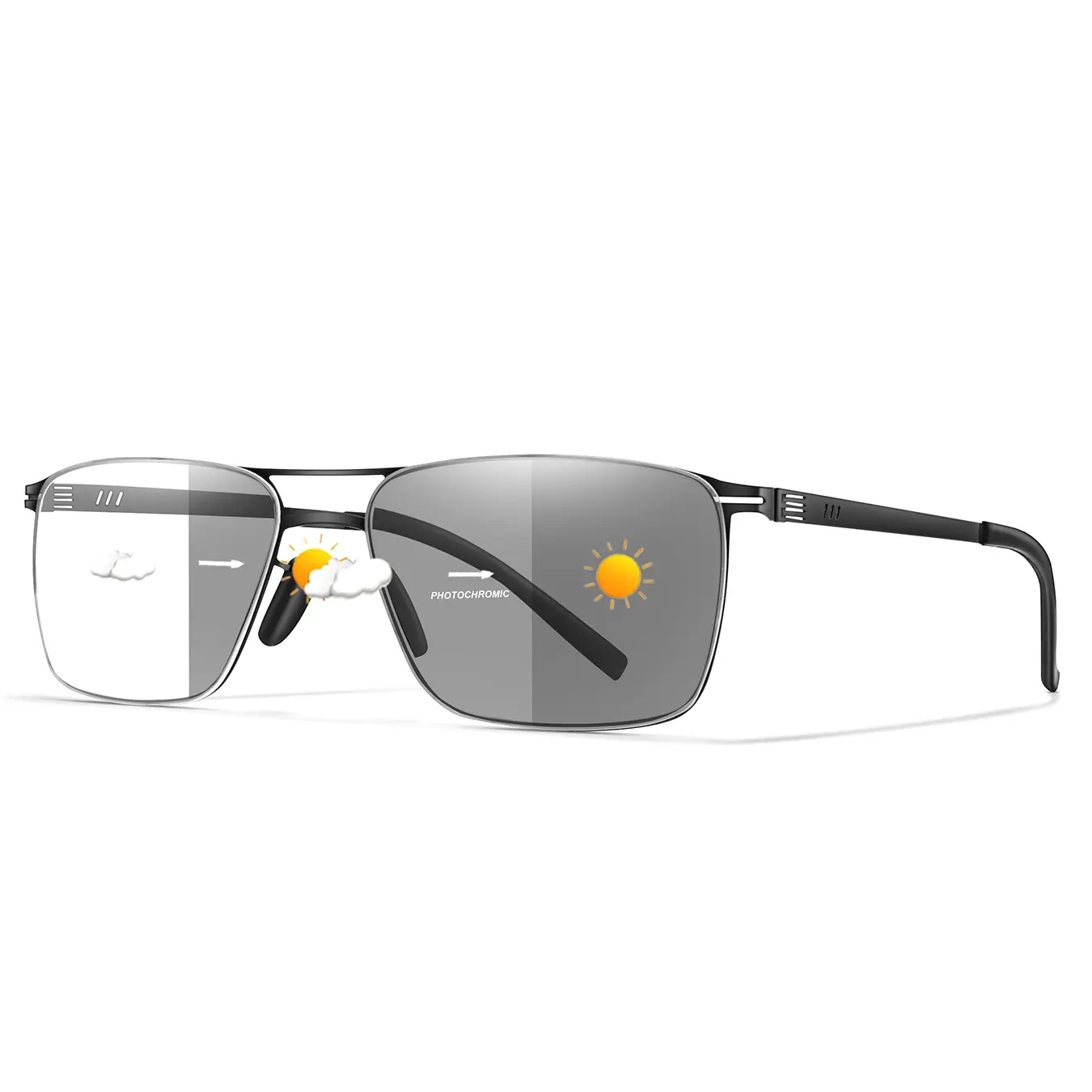 Fashion Photochromic Reading Glasses, High Quality Eyewear, Metal Frame, Blue Light Blocking, Unisex, Classic Design, PC Lens, Single Pack, Photochromic Eyeglasses, Men