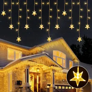 LED Icicle Lights for Xmas Halloween Garden Yard Bedroom Decor, LED Curtain Lights with 8 Modes, 21ft 100 Bulb, 16 Drops, LED Fairy Light, Remote Control & Timer, LED Christmas Tree Light, 16 Drops, USB-Power
