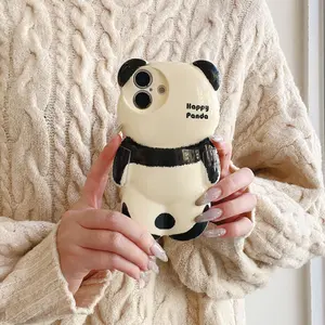 Cute 3D Cartoon Bear Case for iPhone 16 Pro Max, Compatible with Apple 15 New Model 14/13 Panda