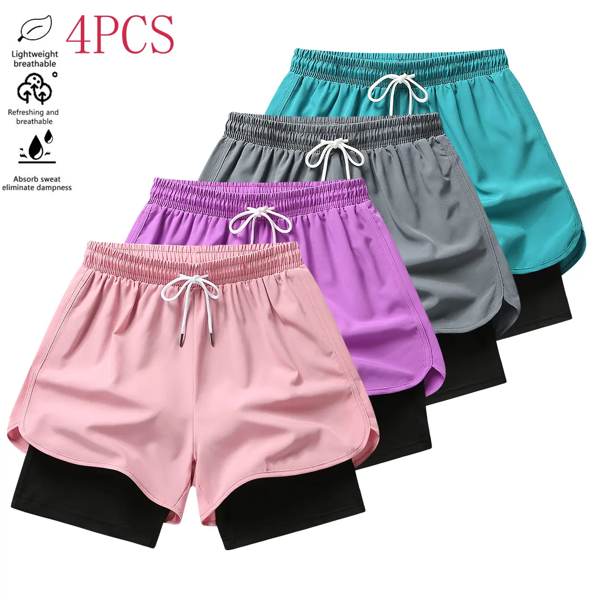 4 pieces of women's summer shorts. Fashionable multi-purpose bottoms. Daily wear. Outdoor casual and sports shorts. Gift for her.,back to school shopping