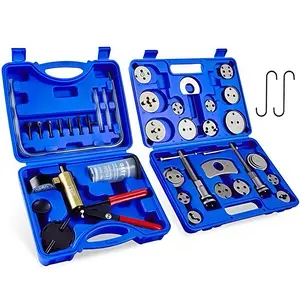 2-in-1 Brake Caliper Compression Tool and Brake Air Leakage Test Kit Handheld Vacuum Pump Brake Air Leakage Test Tool Set Disc Brake Pad Repair Tool with Push Bolt Fixing Plate and 18 Adapters, Brake Caliper Tool, Brake Pipe Bending Tool