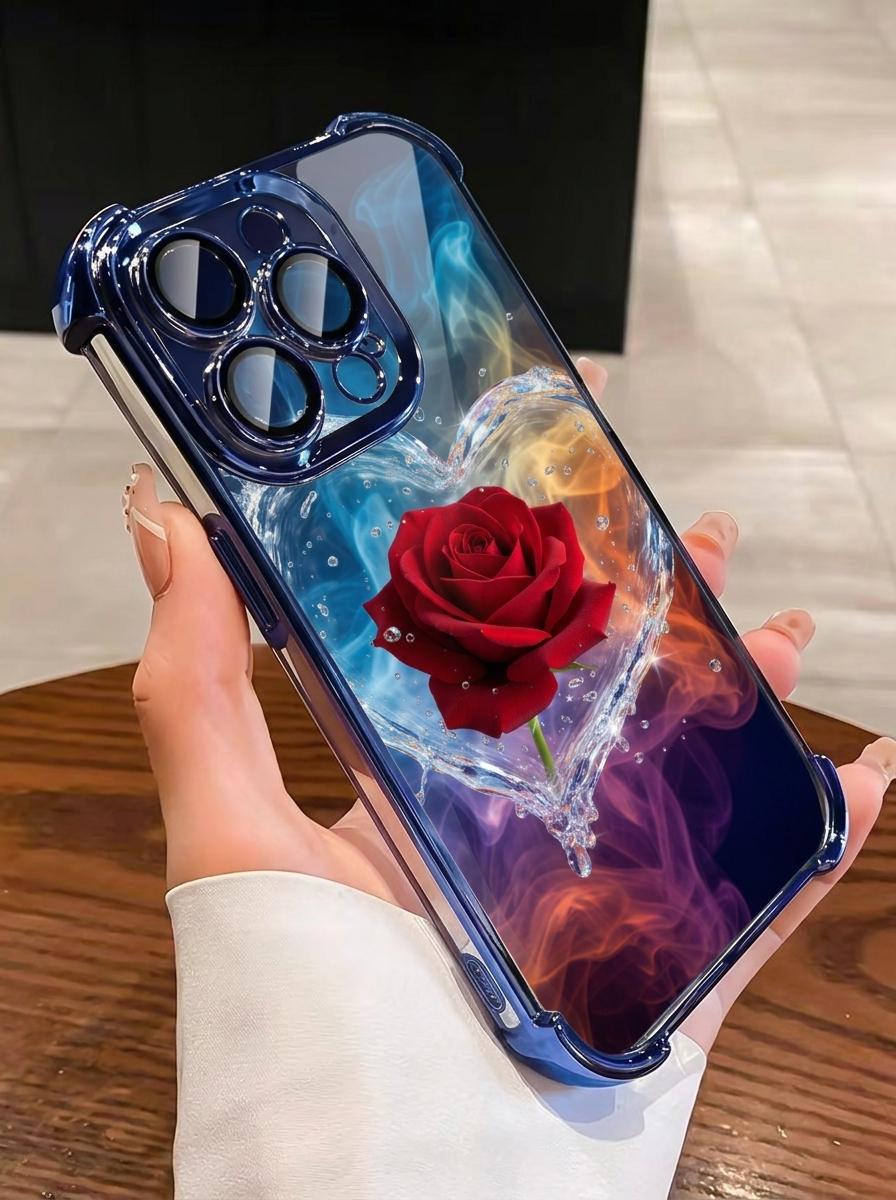 Trendy Cool Love Water Rose Phone Case Supports iPhone 12/13/14/15/16/17 Full Series (Pro/ProMax/Plus, etc.) Love Wrapped Red Rose, Adorned with Bubbles and Water Beads, Full of Technology and Romance, Small and Non collision Anti fall Phone Case