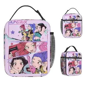 Korean Girl Group Theme Insulated Lunch Bag Set, Cute Kids Bento Box, Portable Office Cooler Bag, Oxford Fabric Tote, Huntrix Collection