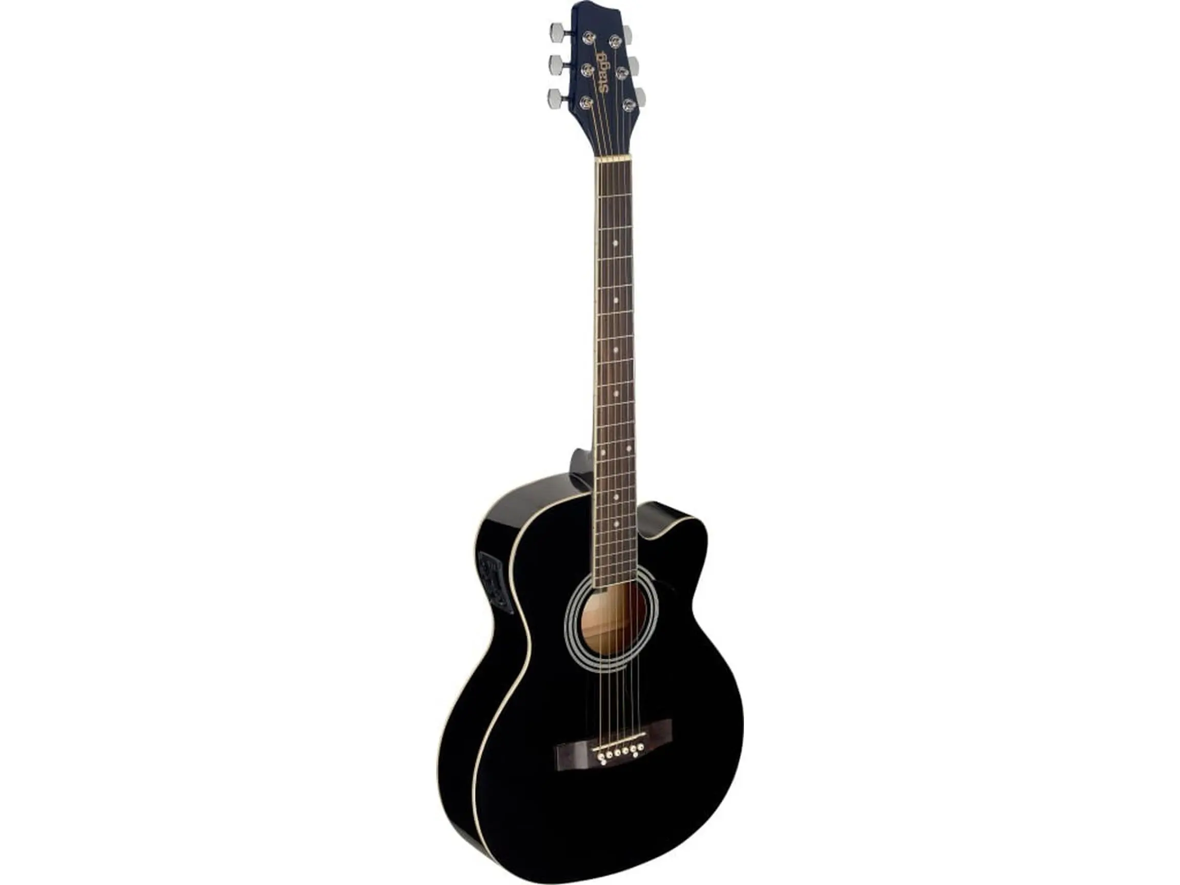 212 MAIN Stagg 22552 Auditorium Cutaway Acoustic-Electric Guitar, Basswood Top, Black