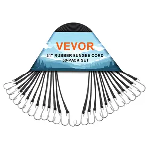 VEVOR 50 Piece Flat Bungee Cord, Summervibes,Summervibes, 19.8 mm Heavy Duty Bungee Straps with Steel S-Hooks, 31" Elastic Bungee Rope for Cargo, Tarps, Trucks and Tent, Black