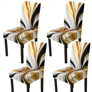4-piece/6-piece set, classic gold and black line printed chair cover - stretchable dining chair cover, perfect for home and restaurant decoration, table and chair protection cover