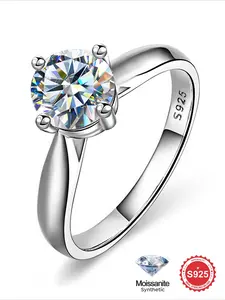 1 Pc Shining S925 Sterling Silver Synthetic Moissanite Classic Four Claws Snowflake Ring Women's Date Party Wedding Engagement Ring, Solitaire Engagement Ring, Anniversary, Valentine's Day Gift, Moissanite Stackable Ring, Elegant Ring