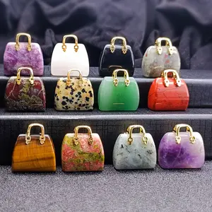 5pcs Mini Handbag Natural Stone Charms with Mini Pendants - Miniature Handbag-Shaped DIY Jewelry Making Supplies, Multicolor Crystal Pendants for Necklace, Bracelet, Earring Crafting - Unique Holiday Gift & Decor (Compatible for DIY)