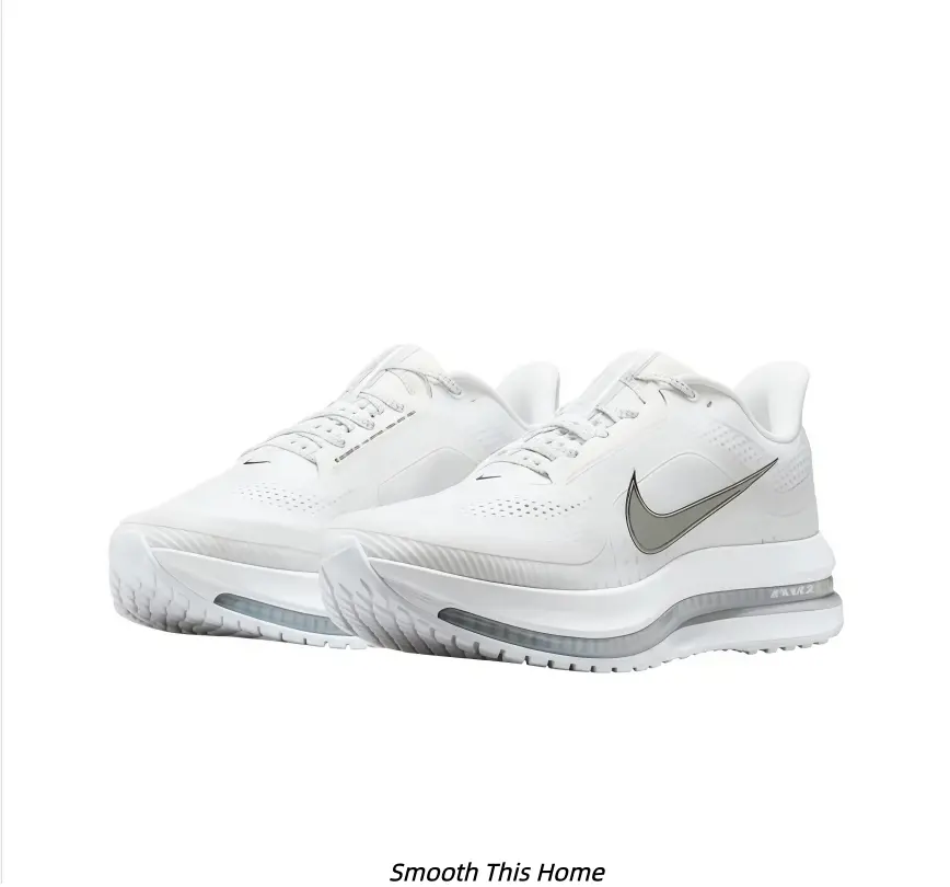 Pure White Mesh Running Sneakers Matte Gray Side Logo Half Visible Light Blue Air Cushion Thick Cushion Midsole Lightweight Breathable Fitness Shoes Unisex