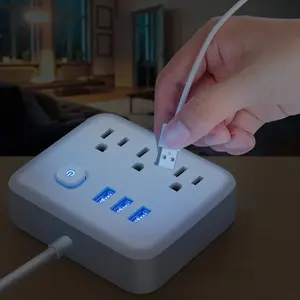 Smart USB Charging Station with Surge Protector, 3 USB Ports & 3 Outlets, Flat Plug Extension Cord 3.9 Feet, Ideal for Bedroom Office Travel, Usb Power Outlet