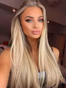 28 Inch Rooted Color Long Straight Lace Front Wigs for Women, Gorgeous Fluffy Wigs without Bangs, Synthetic Hair Lace Front Wigs for Party, Daily Use, Lace Glueless Wig, Frontal Wigs, No Glue Wig