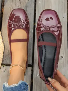 Women's Ballet Flats Spring 2026, Vintage French Fashion Style, Vintage Appeal, Round Toe Bow Design, Rubber Sole, PU Leather Upper Casual Walking Shoes
